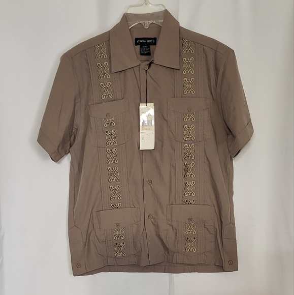 Oscar Kids Boys Brown Short Sleeve Button Up Shirt Size Large (10)- Brand New - Picture 3 of 6